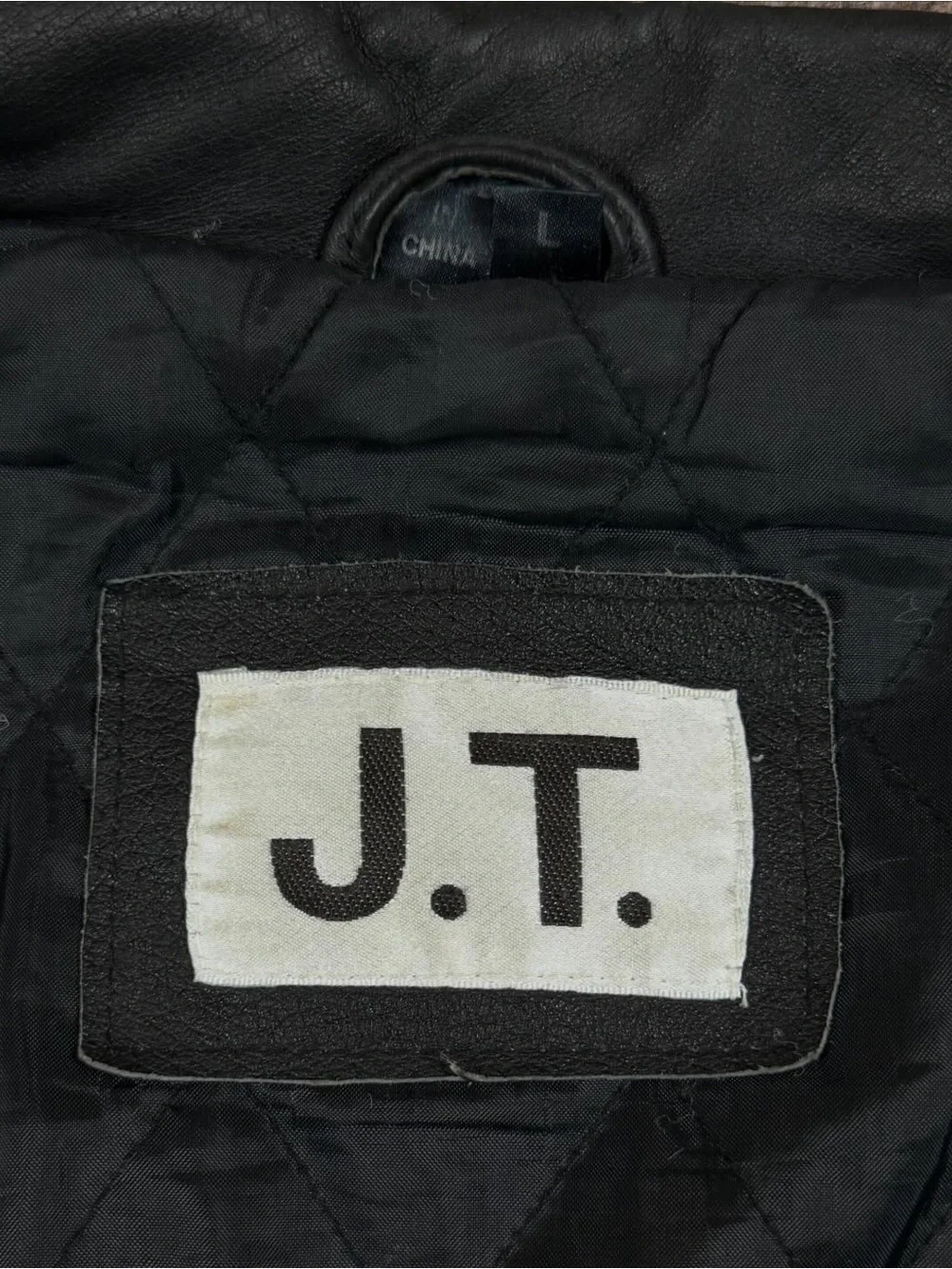 Vintage J.T. Black Genuine Leather Bomber Jacket Men’s Size Large Full Zip 90s